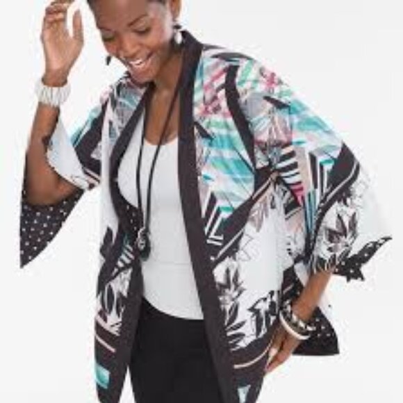 Chicos Chico's Reversible Black Multi Kimono Cardigan Jacket Size 3 XL NWT - Picture 1 of 14